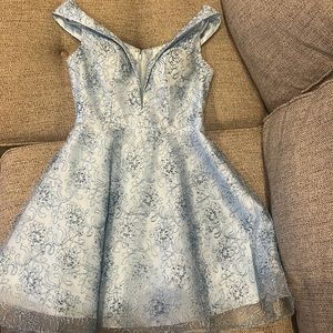 light blue dance dress off the shoulder with intricate beading